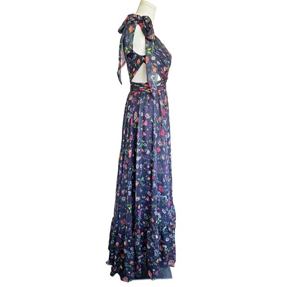 MAC DUGGAL Navy One Shoulder Cutout Floral Gown Floral Prom Formal Dress Size 0 - Picture 4 of 16